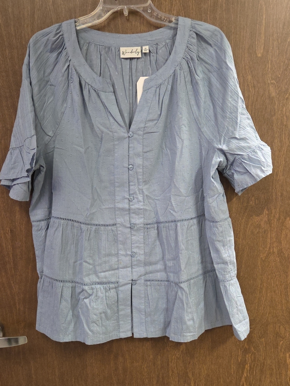 Wonderly Light Blue Button-Front Peplum Blouse